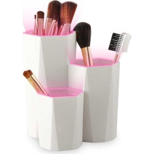 3 Lattices Make-up Brush Cosmetic Storage Box Table Organizer Makeup Nail Polish Cosmetic Holder Make Up Tools Pen Holder Rack