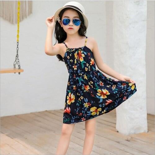 2021 Summer Girls Dresses Princess Dresses Sleeveless Printed Floral Clothes Casual and Comfortable Cotton Silk Striped Sundress