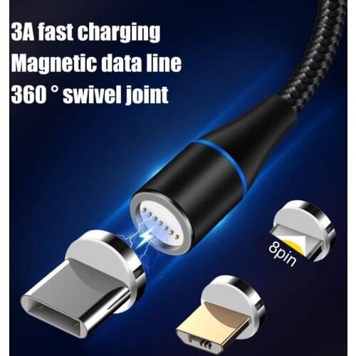 3A Magnetic Micro USB Cable Magnet Plug Type C Charge 2 In 1 Fast Charging Cord Wire Data Cable For Apple Xiaomi Mobile Phone