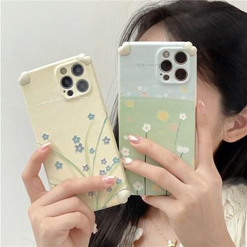 Retro sweet Korean Flowers oil painting art Phone Case For iPhone 11 12 Pro Max Xs Max XR Xs 7 8 Plus 7Plus case Cute Soft Cover