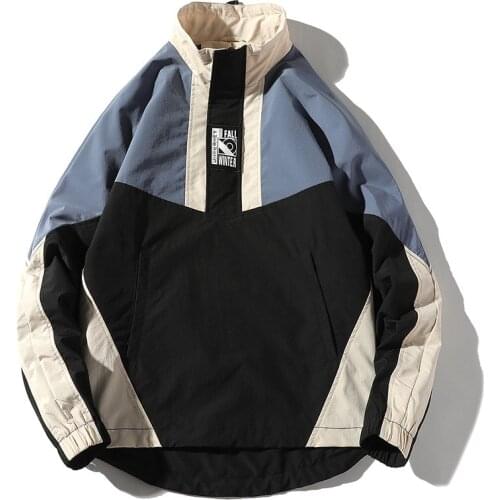 2020 Men Hip Hop Jacket Spring Coat Harajuku Retro Color Block Patchwork Jacket Windbreaker Streetwear Vintage Jacket Oversized