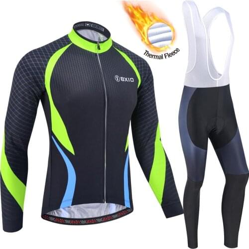 BXIO Winter Cycling Wears for Mens,Thermal fleece Bike Clothing Long sleeves and Bib Tights 201