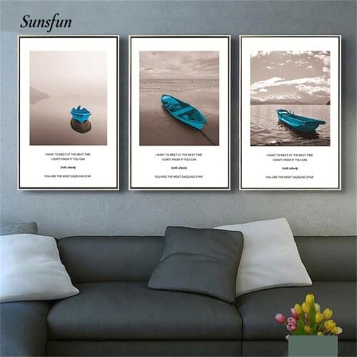 Sunsfun Landscape Wall Art Text Posters and Prints Sailing Boat Art Canvas Painting Nordic Style Wall Pictures for Living Room