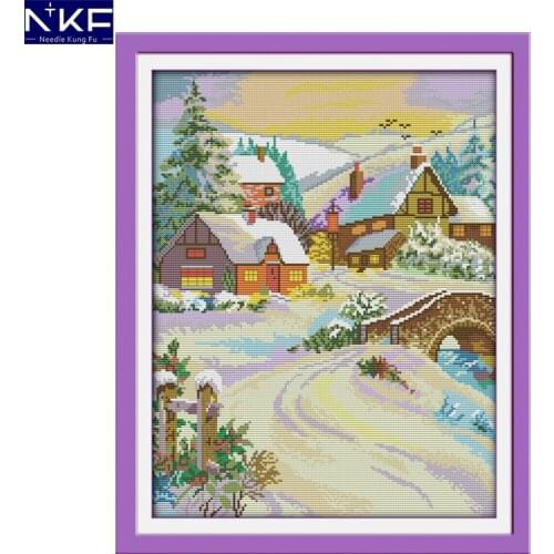 NKF Gorgeous Snow-covered Landscape Scenery Pattern Handmade Craft Needlework Cross Stitch Set Embroidery Kit for Home Decor