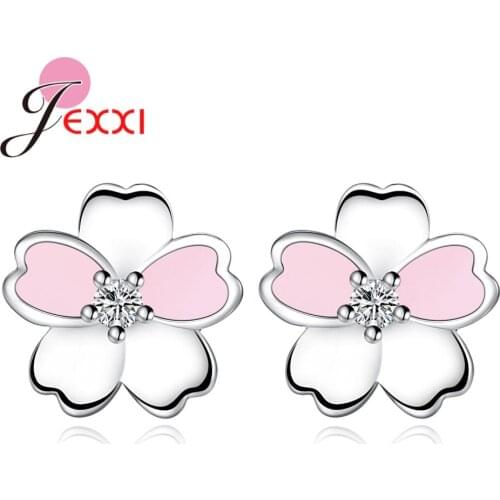 New Fashion Korean Style 925 Sterling Silver Cubic Zirconia Stud Earrings For Women Flower Earrings Gift For Birthday Brincos