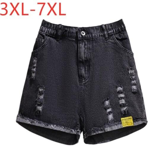 New 2021 Ladies Summer Plus Size Jeans Shorts For Women Large Loose Wide Leg Black Cotton Hole Denim Shorts 3XL 4XL 5XL 6XL 7XL