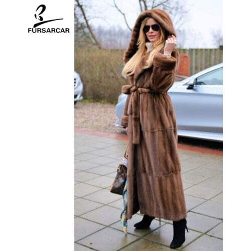 FURSARCAR 2020 New Women Real Natural Mink Fur Coats X-long Whole Skin Thick Warm Jacket Female Luxury Genuine Mink Fur Coat