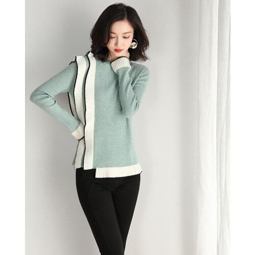 New arrival autumn & spring ladies fashion patchwork casual slim sweater tops pullovers