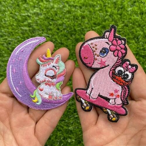 Prajna Cute Animal Patch Iron on Embroidered Patches Cartoon Unicorn Koala Patches for Kids Clothing Stripe Appliques Stickers