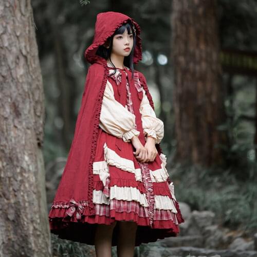 Miss Red ~ Sweet Lolita OP Dress with Long Hooded Cape