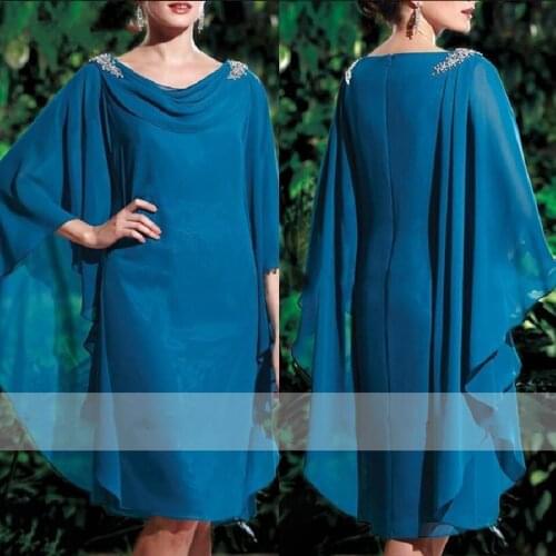 Beading Mother of the Bride Dresses Chiffon Wedding Guest Suits Plus Size Party Evening Dresses Short for Brides Mother Suit