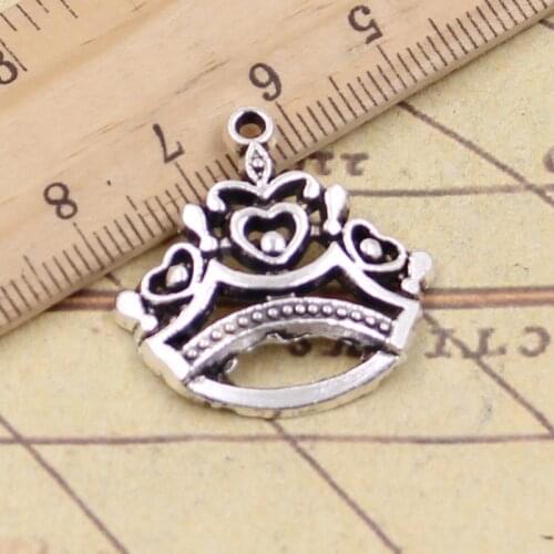 15pcs Charms Hollow Crown 26x26mm Antique Silver Pendants Making DIY Handmade Tibetan Silver Finding Jewelry For Bracelet
