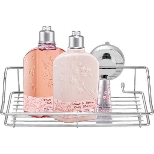 Stainless Steel Strong Lock Bathroom Suction Shower Shelf No Rust Kitchen Storage Basket Dish Rack For Shampoo Stand Suction Cup