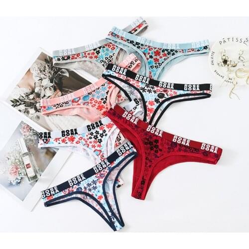 Sexy Applique Cotton Low-Waisted Female Thong Fashion Letters Comfortable Womens Pantys Intimates Casual Underpants A9