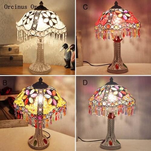 Mediterranean stained glass table lamp living room bedroom bedside lamp Southeast Asia hand-woven LED table lamp