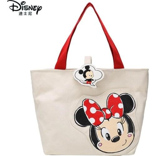 Disney Cartoon Minnie Mouse Handbag Large Capacity Woman Shoulder Bag Mickey Cute Hobos Fashion Girl Stuend Shopping Bags