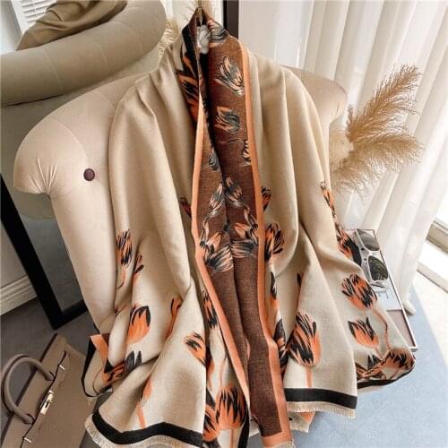 Warm Cashmere Scarf Winter Women Floral Shawls Pashmina Wraps 2021 Lady Fashion Thick Blanket Female Print Bufanda