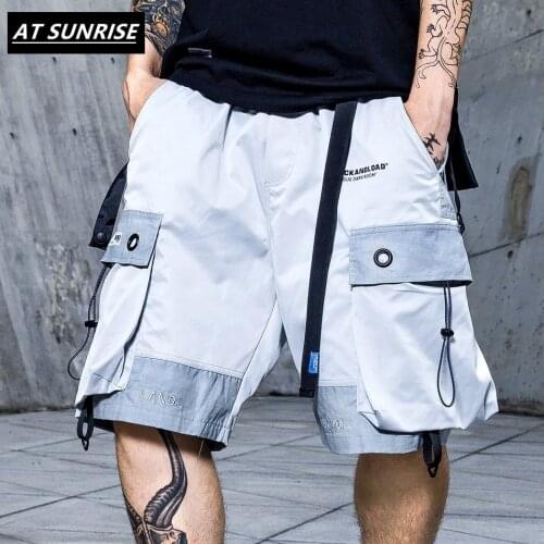 2020Streetwear Cargo Shorts Hip Hop Short Harajuku Men Short Pocket Cotton Jogger Sweatpant Casual Black gray Reflective article