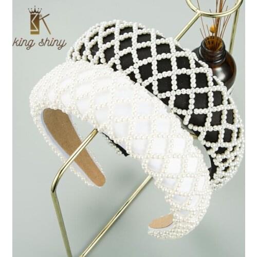 Vintage Baroque Simulated Pearl Beaded Sponge Headband Elegant Hand Made Black White Woman Headband Girls Party Hair Accessories