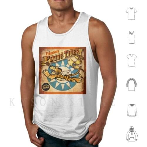 " Flying Tiger " Vintage Tank Tops Vest 100% Cotton World War 2 Planes Airplane Air Force Army Fighter Flying Tiger