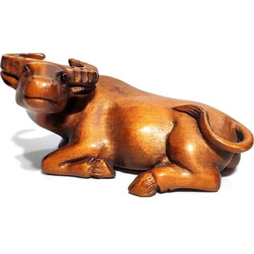 Y6798 - 2" Hand Carved Boxwood Netsuke : Buffalo Ox Rest
