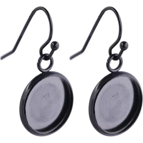Reidgaller 10pcs 12mm dia Stainless Steel Black Cabochon Earring Base Setting Blanks Diy Earrings Parts For Jewelry Making