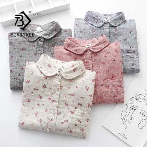 Autumn New Women Cotton Turn Down Collar White Shirt Long Sleeve Pockets Floral Blouse Button Up Loose Spring Casual Tops T09405
