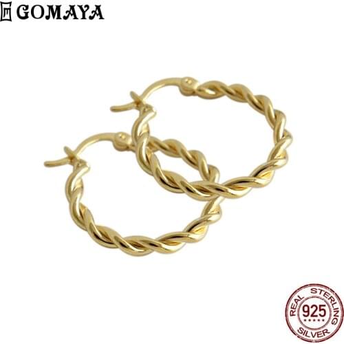 GOMAYA 925 Sterling Silver Earrings For Women Simple Twisted Pattern Round Hoop Earring Vintage Fine Jewelry Anniversary Gift