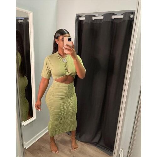 Casual Streetwear Solid Long Dress for Women Sexy O Neck Short Sleeve Hollow Out Ruched Clubwear Dress Robe Lounge Clothing