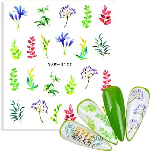 1pcs Nail Art Flower Stickers Decals Water Transfer Tattoos Green Leaf Sliders For Nails Wraps Accesorios DIY Manicure Tatoos