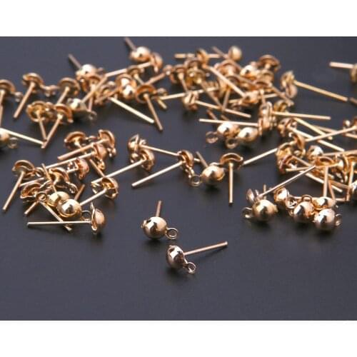 100Pcs DIY Earrings Post Pin Ball Studs with Loop For Jewelry Making Findings