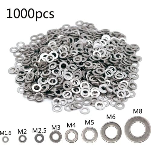 1000//250pcs M1.6 M2 M2.5 M3 M3.5 M4 M5M6 Big Quantity Stainless Steel Flat Washer Plain Gaskets Metal Washers For Screw Bolt