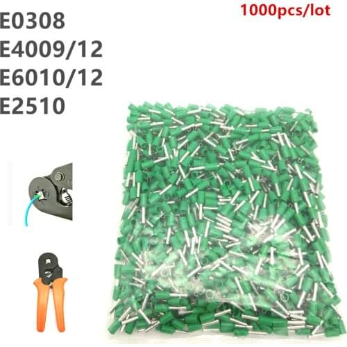 1000PCS/lot tube insulating terminals E0308 E4009 E6010 E2510 E4012 E6012 insulated cable wire crimp connector