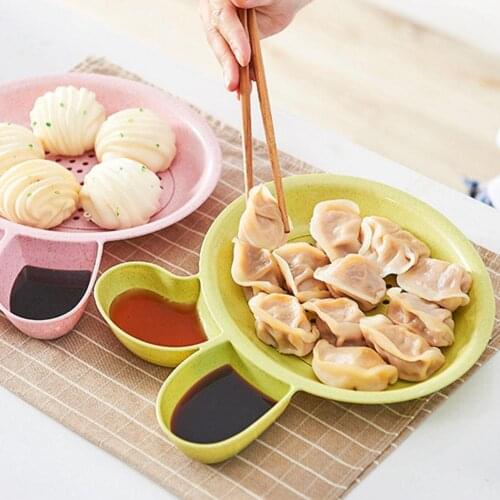 2Pcs Dual-layer Dumpling Food Draining Plate Dipping Saucer Serving Dish Bowl
