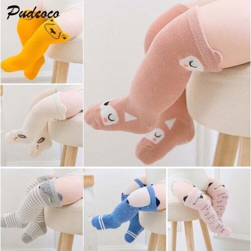 2018 Cute Cotton Baby Stocking with Ears 0-4 Years Anti-Slip Infant Knee High Stocking Newborn 8 Colors