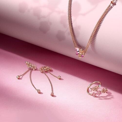 2020 New High Quality 100% 925 Original Pink Diffuse Peach Blossom Series Set, Fashionable And Exquisite Birthday Gift For Women