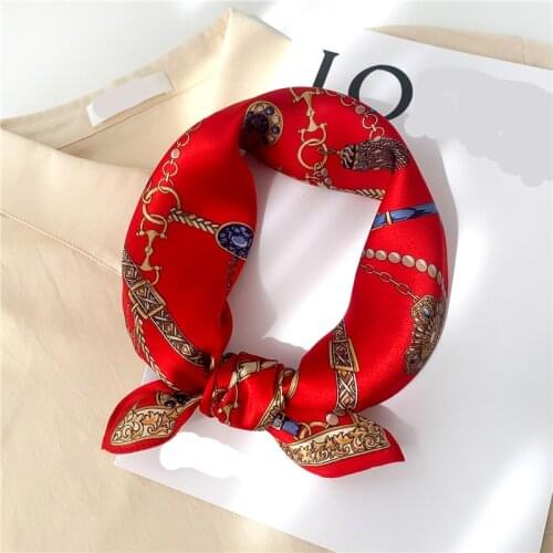 2021 Square 100% Silk Scarf Chain Print Small Foulard Female Neck Scarves Hair Band Women Bandana High Quality Kerchief Tie New