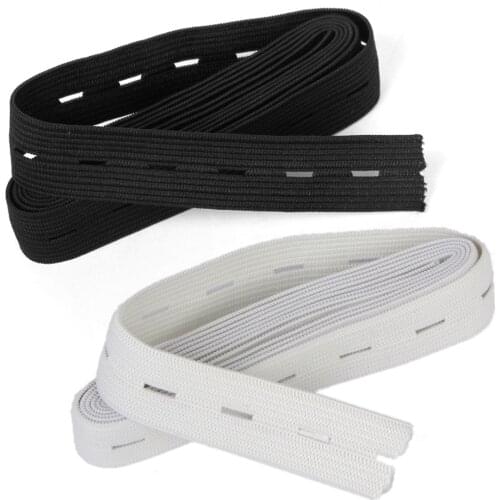 2X Elastic Sewing Bands 1.6 Yards 4/5 Inch Flatback Black and White Sewing Bands Spool with Buttonhole, Knit Stretch Cord Belt