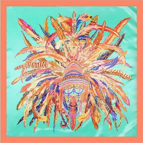 90cm*90cm 2021 Luxury Brand Feather Crown Lady Shawl Scarf Womem Print Silk Scarf Big Size Female Spring Summer Shawls