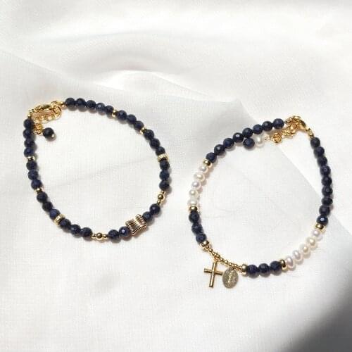 Lii Ji Sapphire 14K Gold Filled Bracelet Natural Stone 4mm Real Pearl Handmade Jewelry For Gift