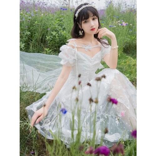 Elegant White Women Long Dress 2021 Summer New Butterfly Lace Net Yarn Sen Girl Short Sleeve Luxury Glitter Party Dress Vestidos