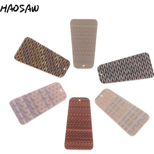 HAOSAW 20*40MM 6Pcs/Lot Trapezoid/Acetic Acid Charm/Checks Printed/DIY Jewelry Making/Jewelry Accessories/Earring Findings