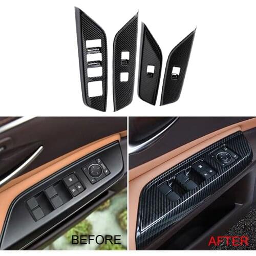 JEAZEA 4Pcs Carbon Fiber ABS Door Handle Holder Window Lift Button Switch Protection Molding Cover Trim For Lexus ES 2018 2019