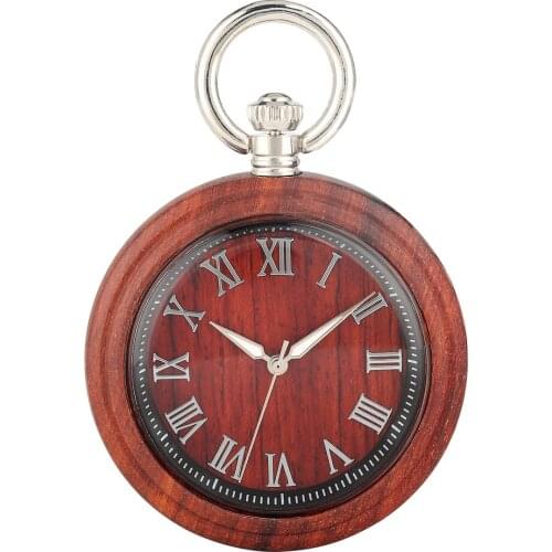 Classic Wooden Pocket Watch Large Light Brown Dial Pocket Watches Practical Detachable Rough Chain Pendant Watch