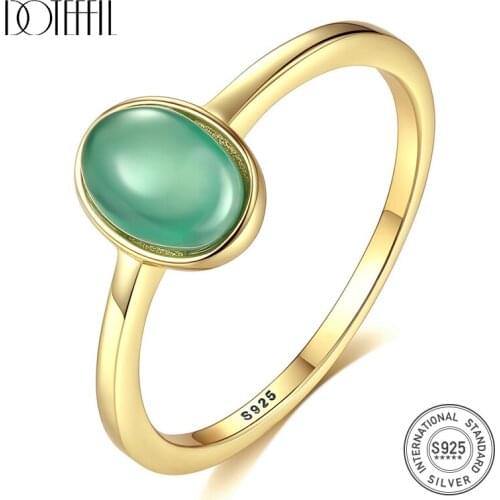 DOTEFFIL Genuine 925 Silver Sterling Oval Emerald Rings for Women Femme Gemstone Rings Fine Jewelry Anniversary/Christmas Gift
