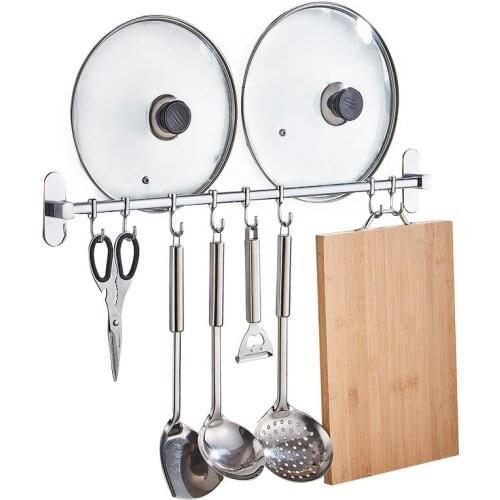 Stainless steel hook Perforation-free bathroom coat hook row hook Bathroom clothes coat hook wall rack Kitchen hanging rod