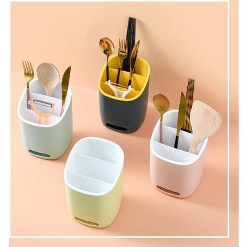 Kitchen Three-cell Chopstick Holder Drain Chopstick Cage Creative Double-layer Tableware Rack Knife Fork Spoon Storage Rack