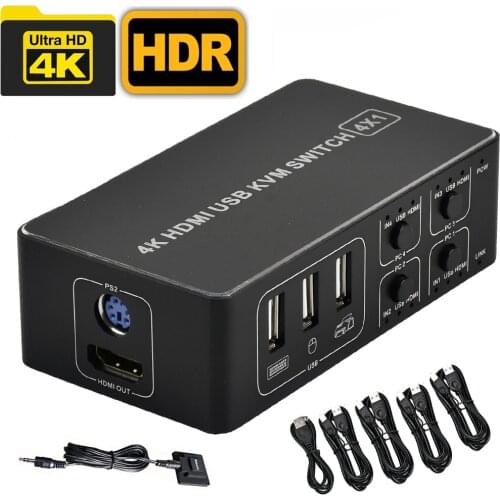 4-port Hdmi-compatible KVM Switch Hdmi-compatible HD KVM Switcher 4 in 1 out 4KX2K/60HZ PC laptop HD mouse keyboard sharing