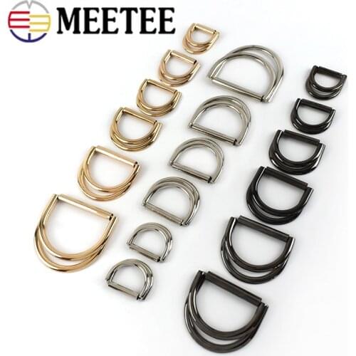 Meetee 4pcs 15-50mm Metal Double D Ring Buckle Luggage Strap Coat Belt Adjustment Button DIY Windbreaker Decor Buckle Material