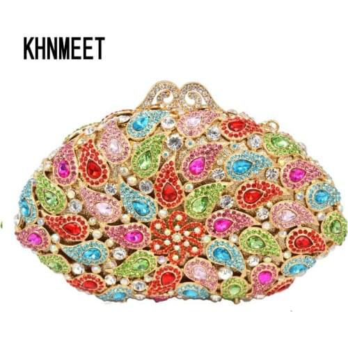 Multi colorful Rhinestone Luxury Crystal Handbag Women Wedding Bride Tears Shape Evening Bag Clutch Purse Wristlets sc500